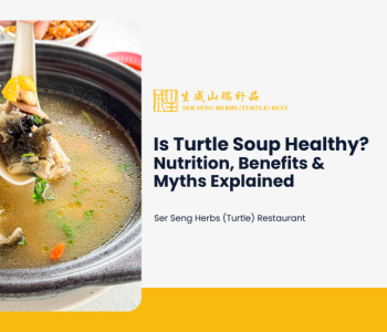 Close-up of turtle soup in a clay pot with herbs and meat, illustrating nutrition, health benefits, and myths about turtle soup.